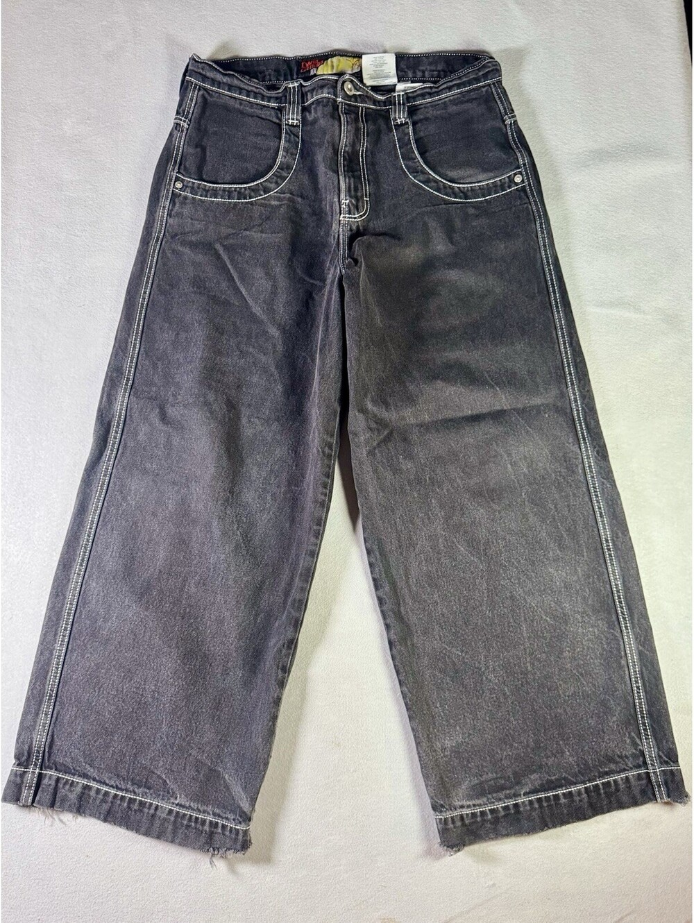 JNCO Twin Cannon Classics Jet Black Wide Leg Denim Jeans 36x30 Measures 36x30